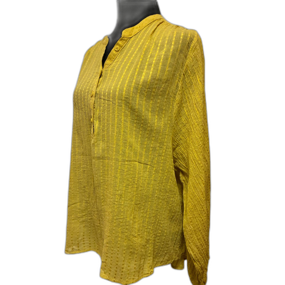 Easel Women's Mustard Yellow Crinkle Long-Sleeved Blouse Size L